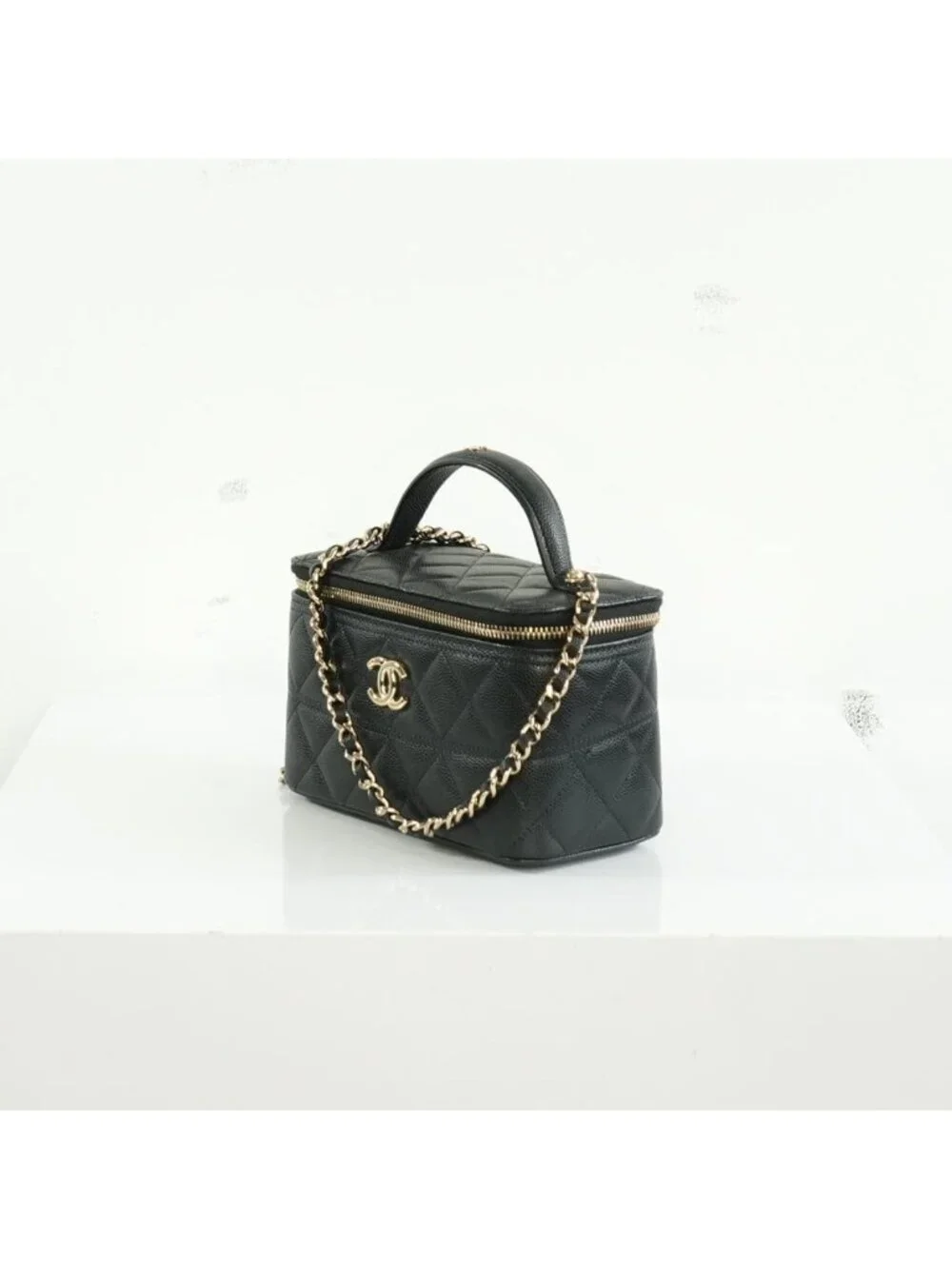 Chanel Black Slim Vanity Top Handle Bag Full Set